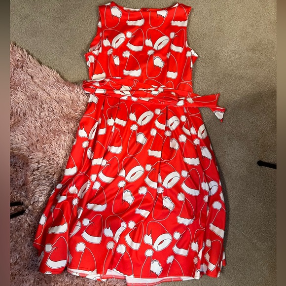 Vintage pin up 40s 50s style A line Ugly Christmas Santa dress! Size L 10/12 - Picture 3 of 4
